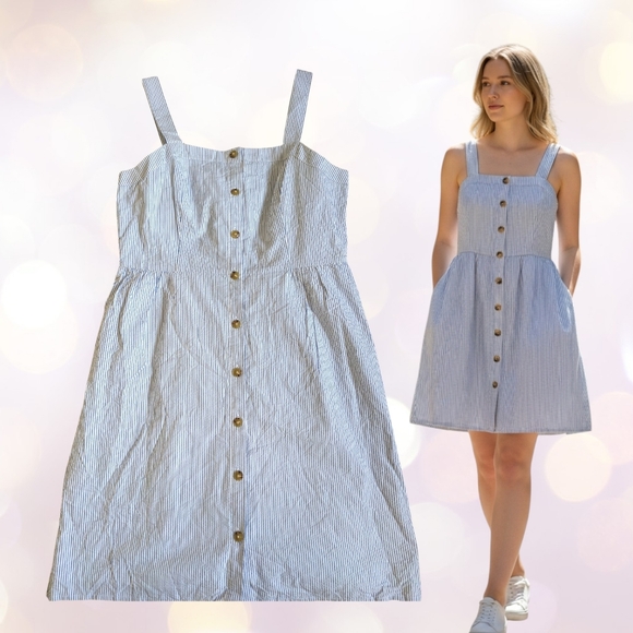 J. Crew Dresses & Skirts - 2 For $20 - J. Crew Blue & White Pinstripe Cotton Button Down Dress Size 12